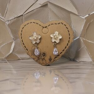 Chic Floral Drop Earrings with Crystal Accents